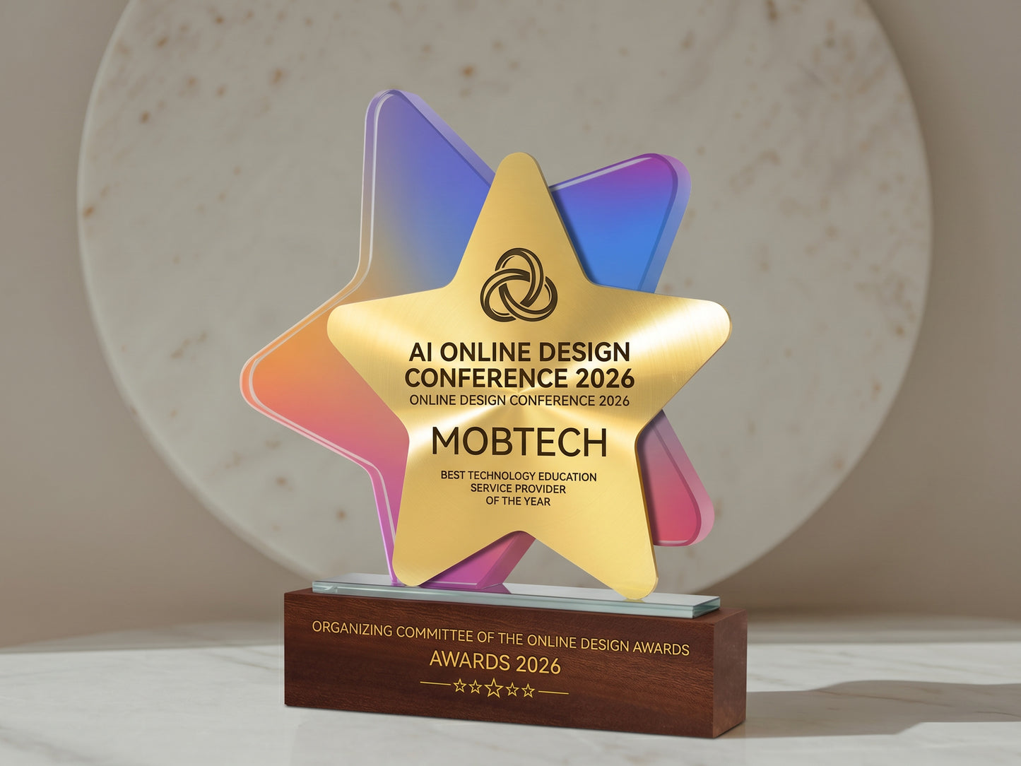 Custom Nova Star Glass & Wood Award Trophy with Optional Base
