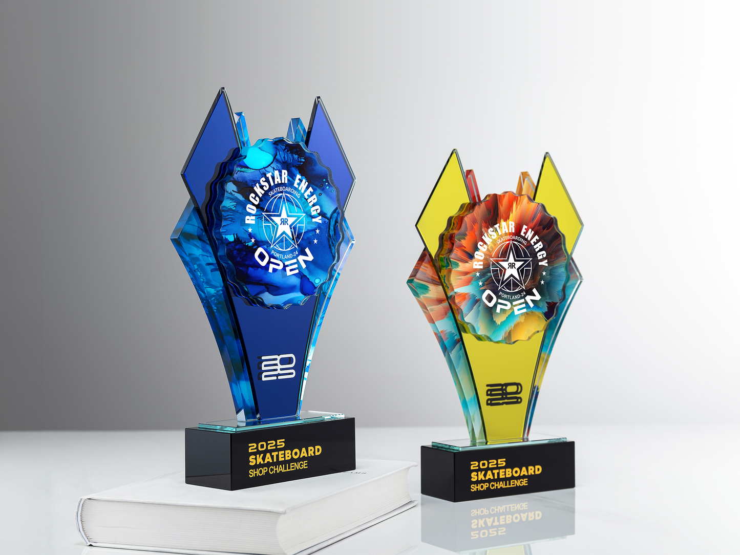 Custom Pinnacle Geometric Glass & K9 Crystal Award Trophy