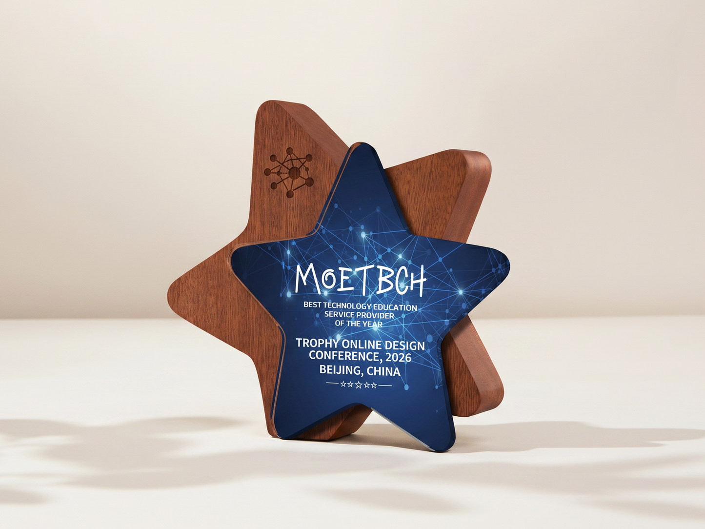 Custom Nova Star Glass & Wood Award Trophy with Optional Base