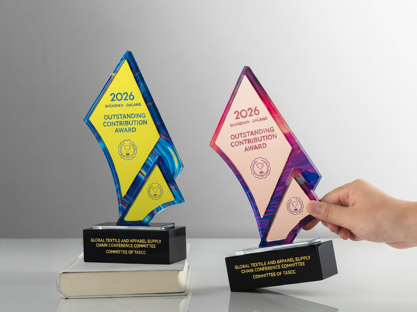 Custom Bolt Geometric Glass & Crystal Award Trophy