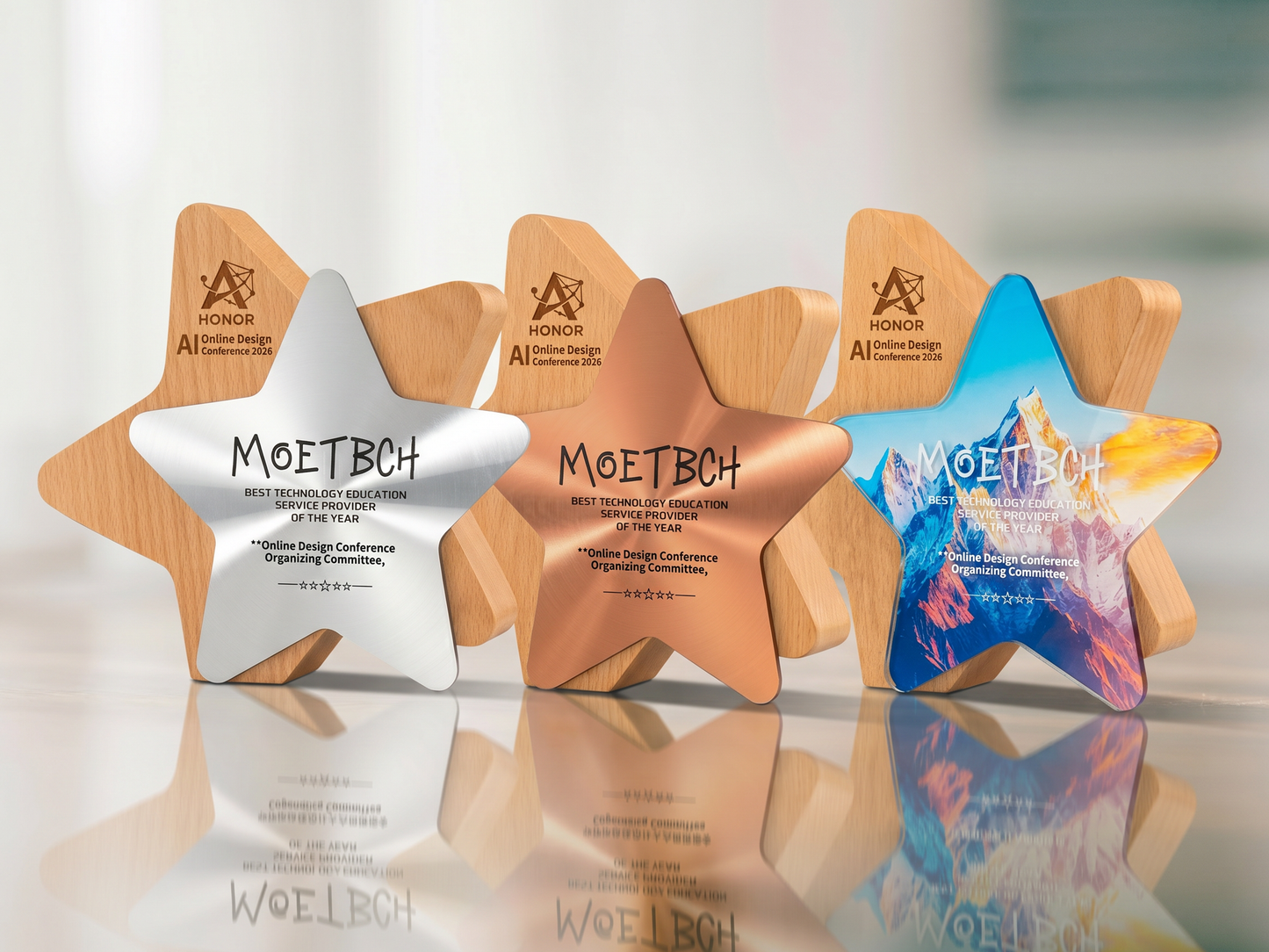 Custom Nova Star Glass & Wood Award Trophy with Optional Base