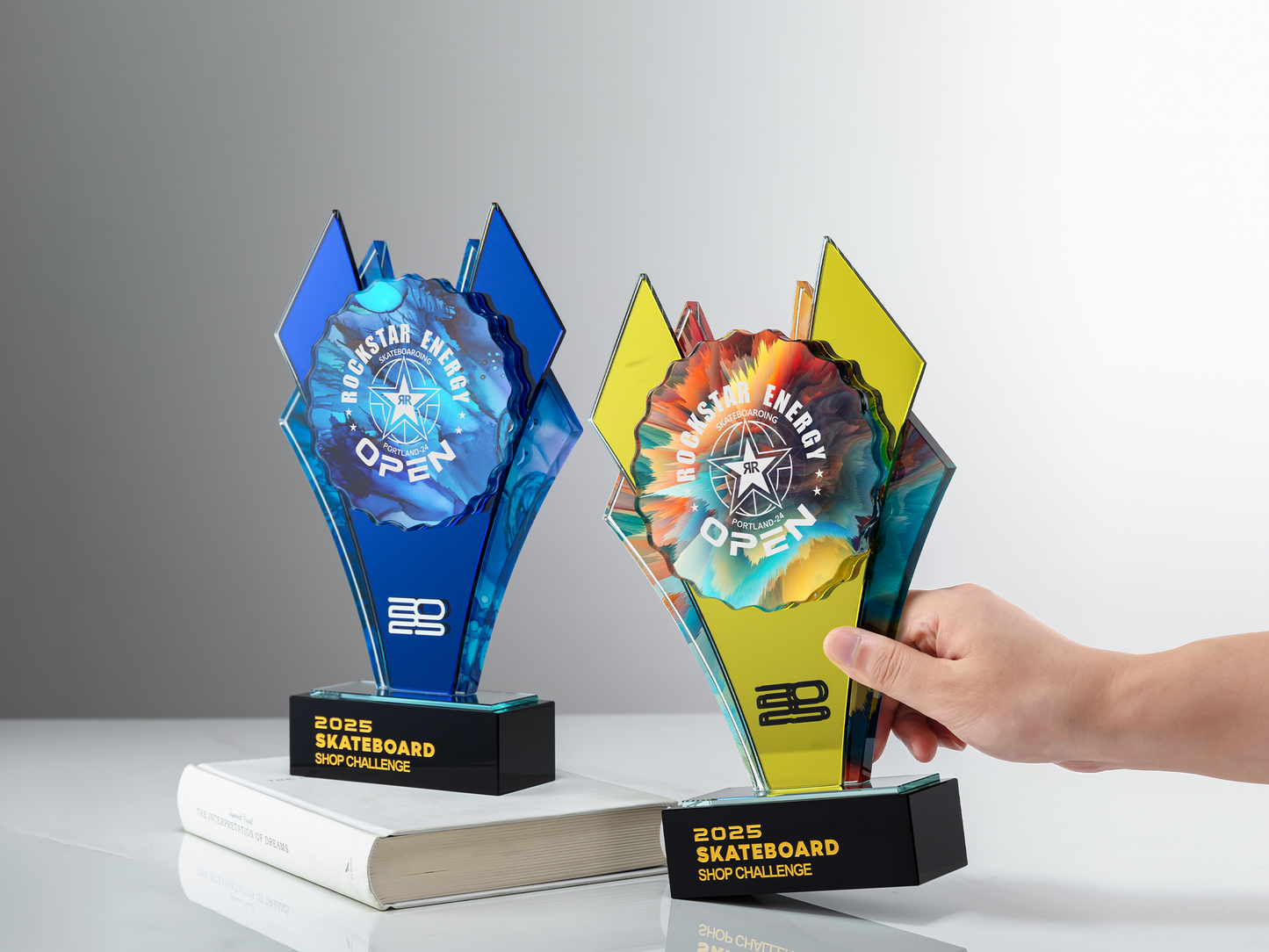 Custom Pinnacle Geometric Glass & K9 Crystal Award Trophy