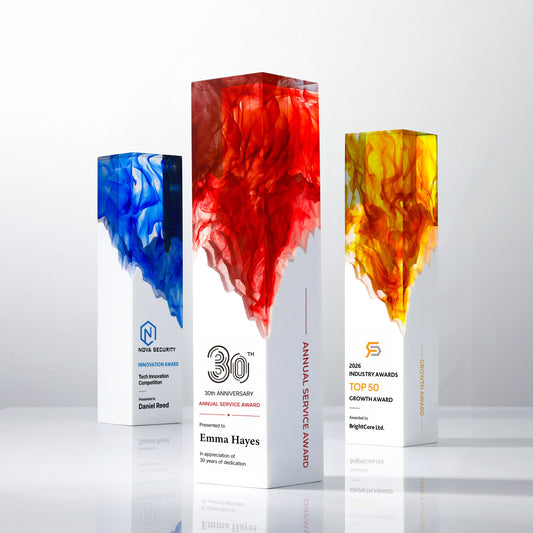 Flame Resin Pillar Custom Award | 4-Sided Personalized Corporate Trophy