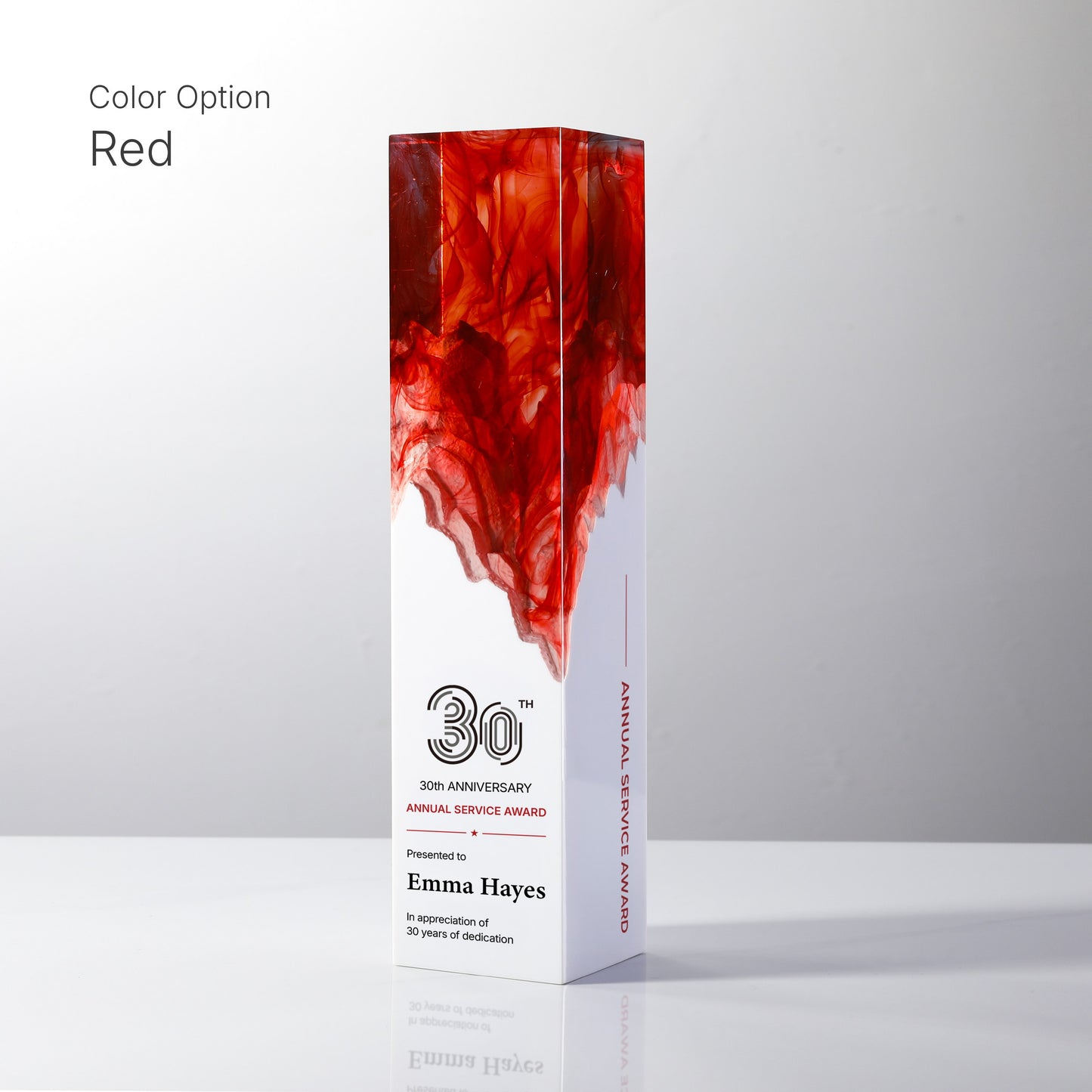 Flame Resin Pillar Custom Award | 4-Sided Personalized Corporate Trophy
