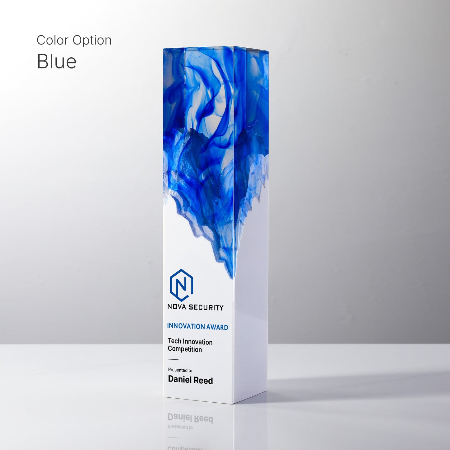 Flame Resin Pillar Custom Award | 4-Sided Personalized Corporate Trophy