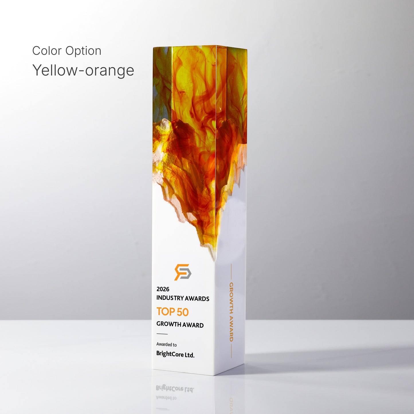 Flame Resin Pillar Custom Award | 4-Sided Personalized Corporate Trophy