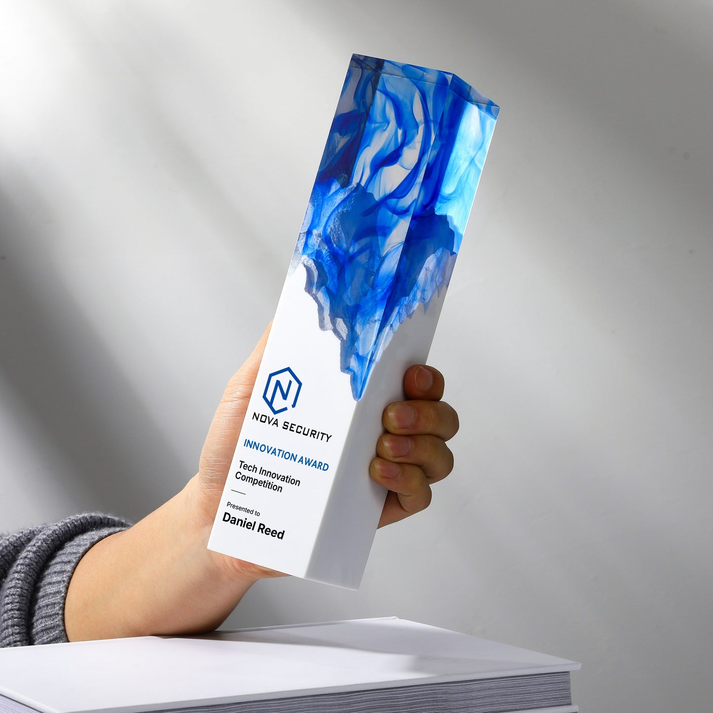 Flame Resin Pillar Custom Award | 4-Sided Personalized Corporate Trophy
