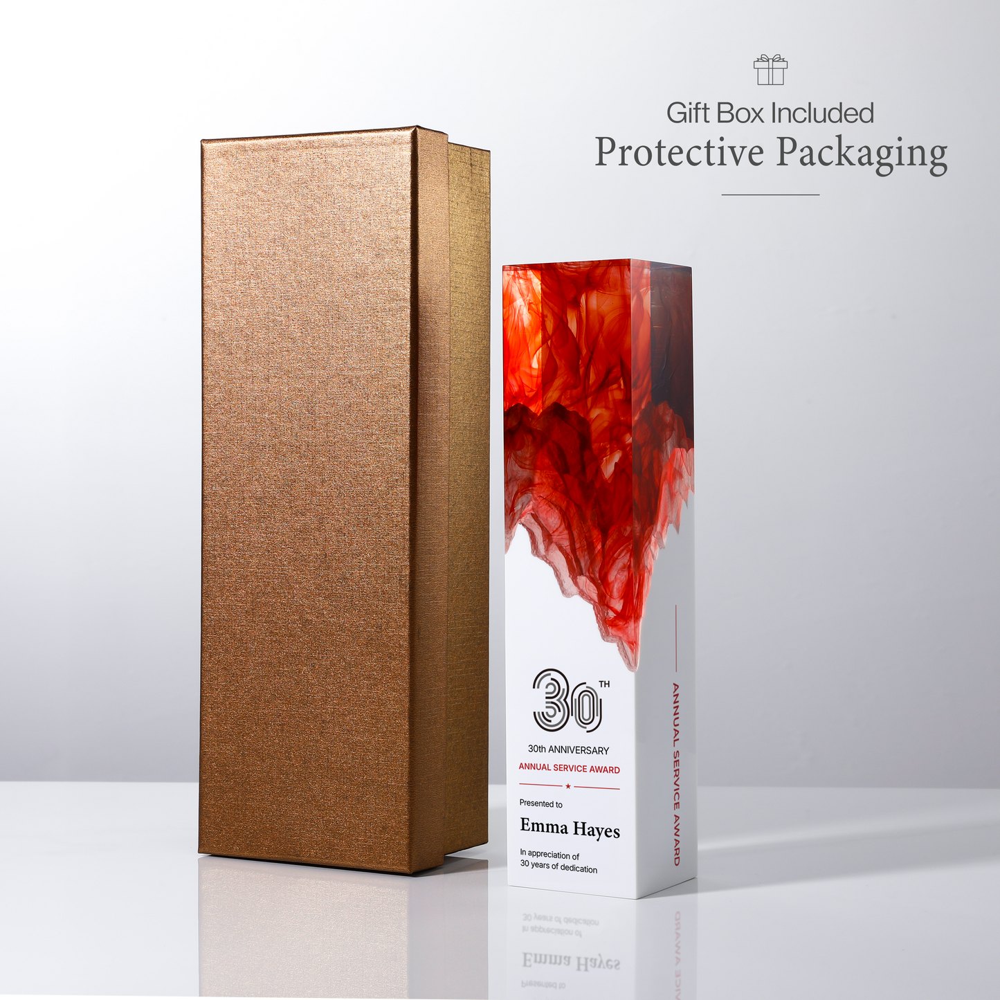 Flame Resin Pillar Custom Award | 4-Sided Personalized Corporate Trophy