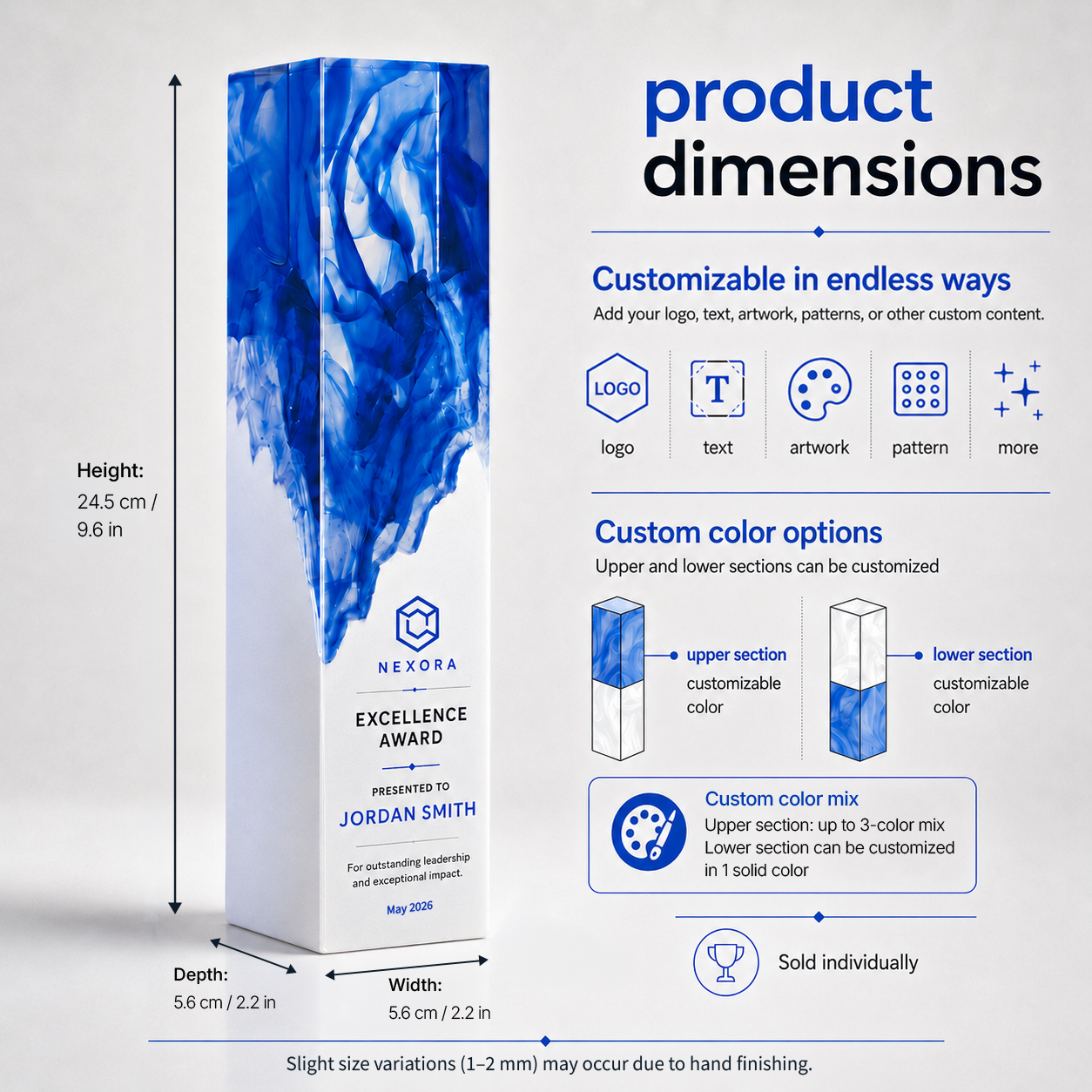 Flame Resin Pillar Custom Award | 4-Sided Personalized Corporate Trophy