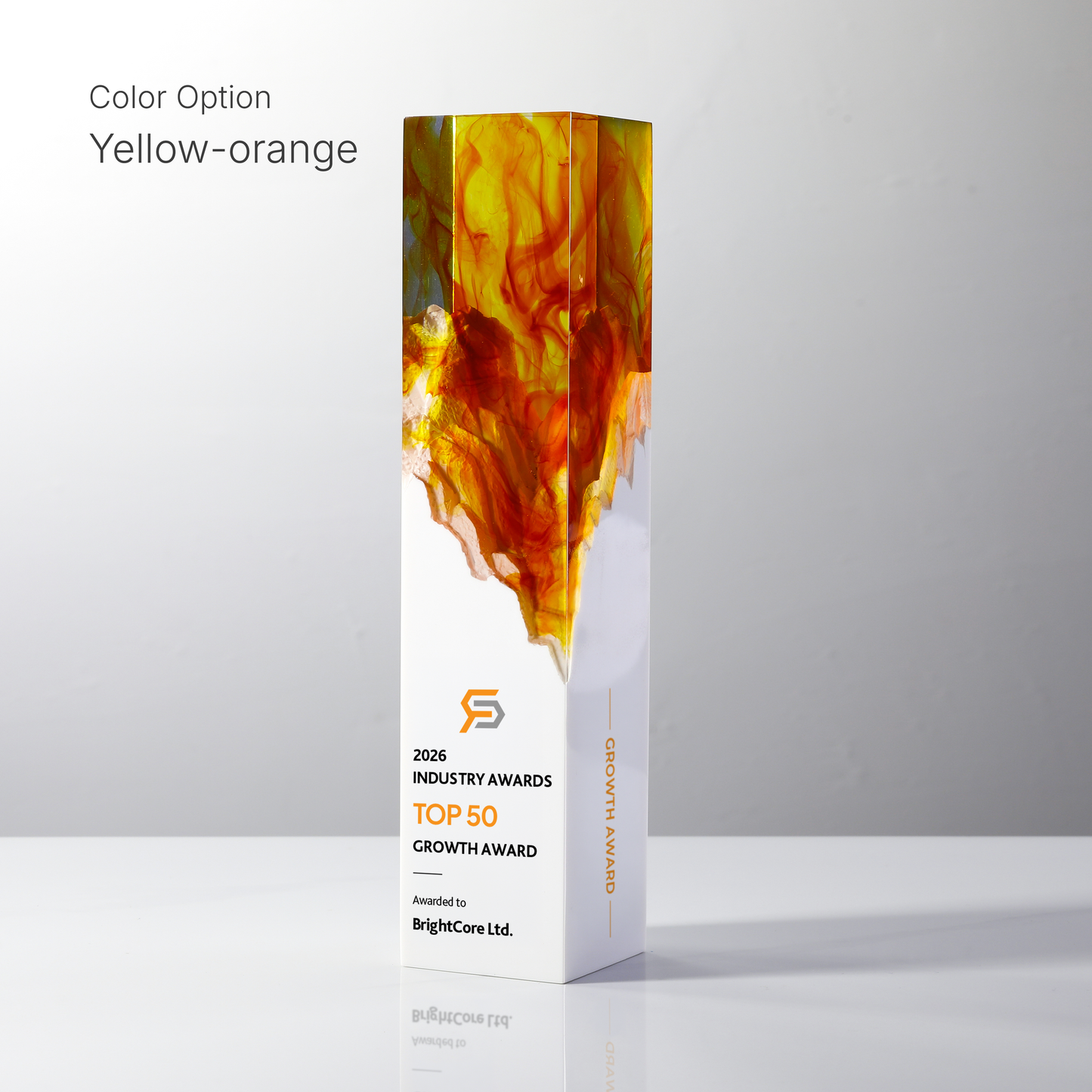 Flame Resin Pillar Custom Award | 4-Sided Personalized Corporate Trophy
