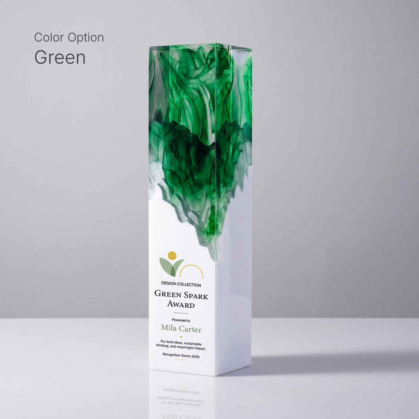 Flame Resin Pillar Custom Award | 4-Sided Personalized Corporate Trophy